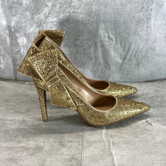 INC INTERNATIONAL Women's Gold Rhinestone Silvee Bow Pointed-Toe Pumps SZ 6 - Picture 1 of 12